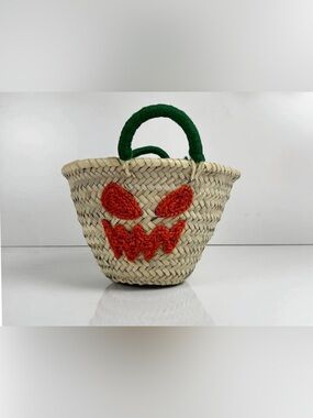 Handwoven Straw Tote Bag with Orange Crochet Accent